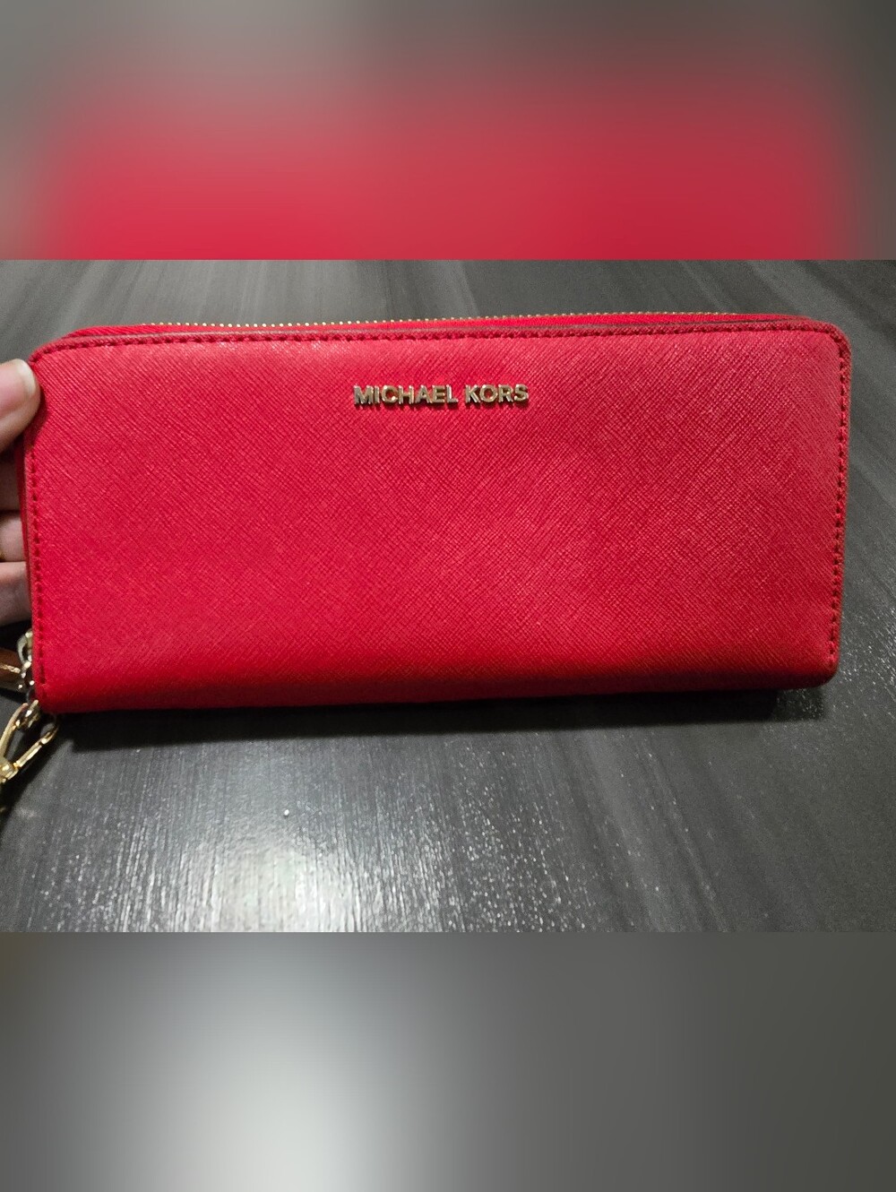 Michael Kors Red Jet Set Travel Continental Leather Wallet Large Wristlet New